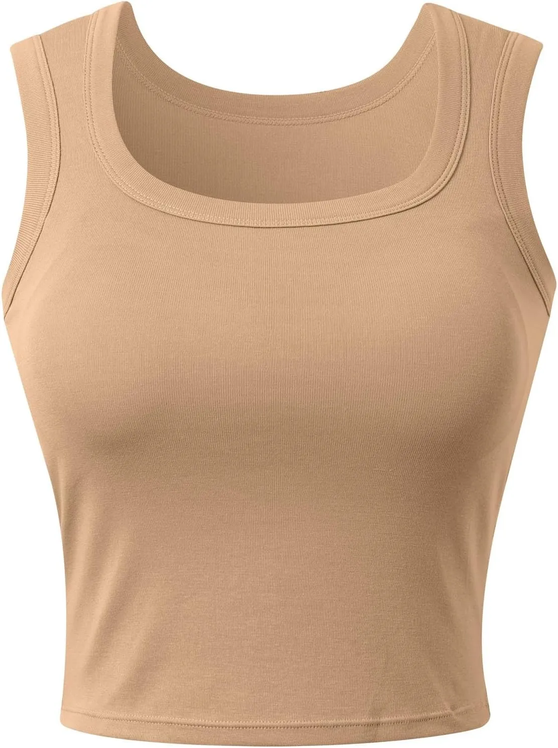 Women's Y2K Square Neck Tanks Built-in Bra Ribbed Yoga Camisoles with Breathable Mesh Gym-to-Street Crop Tops