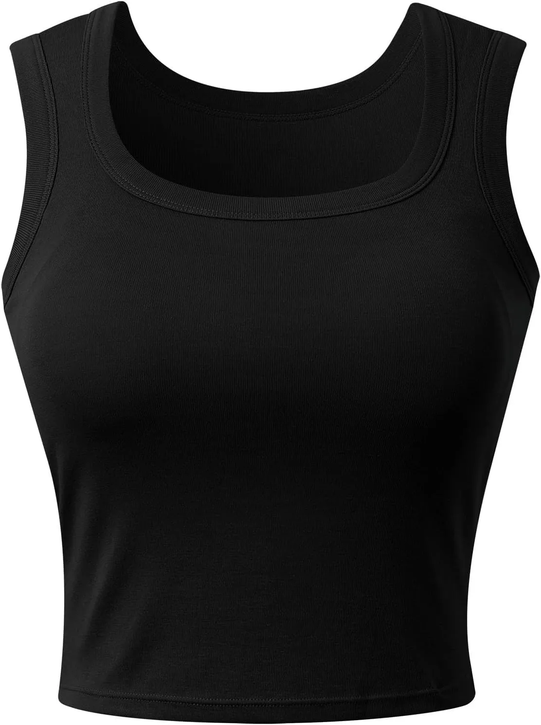 Women's Y2K Square Neck Tanks Built-in Bra Ribbed Yoga Camisoles with Breathable Mesh Gym-to-Street Crop Tops