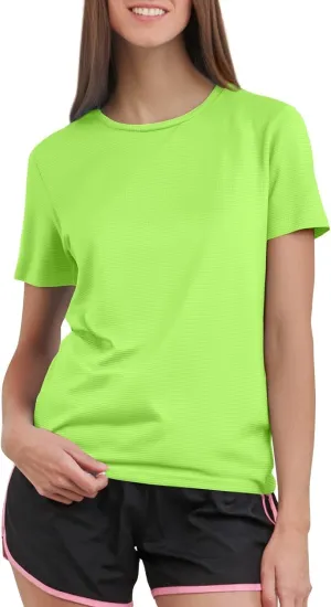 Workout Shirts Women Short Sleeve Crew Neck Plain T Shirts Casual Summer Textured Waffle Knit Tops Hiking Shirts