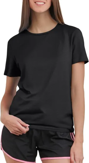 Workout Shirts Women Short Sleeve Crew Neck Plain T Shirts Casual Summer Textured Waffle Knit Tops Hiking Shirts