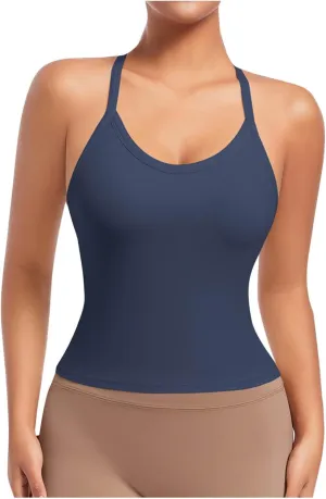 Workout Tops for Women Racerback Sleeveless Crop Tank Tops Seamless Athletic Yoga Sports Bras Running Tank Tops