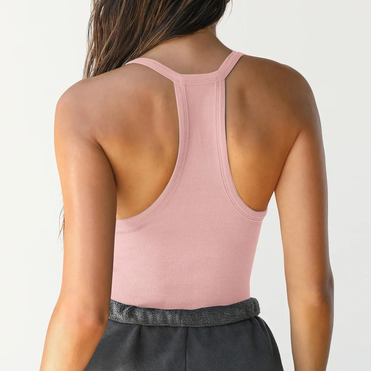Workout Yoga Tops for Women Racerback Basic Tank Summer Spaghetti Strap Camisole V Neck Slim Fit Ribbed Sleeveless