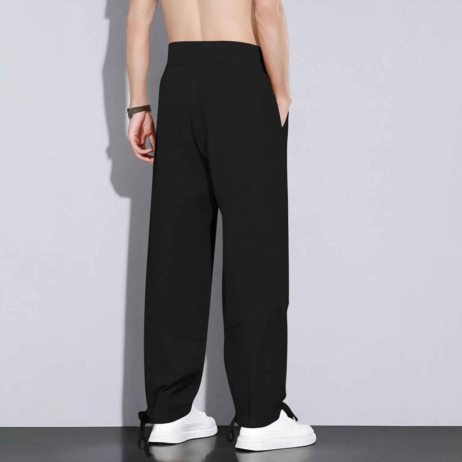 Xiaojmake Mens Capri Pants Drawstring Linen Harem Pants Casual Lounge Baggy Ankle Beach Travel Vacation Joggers with Pockets