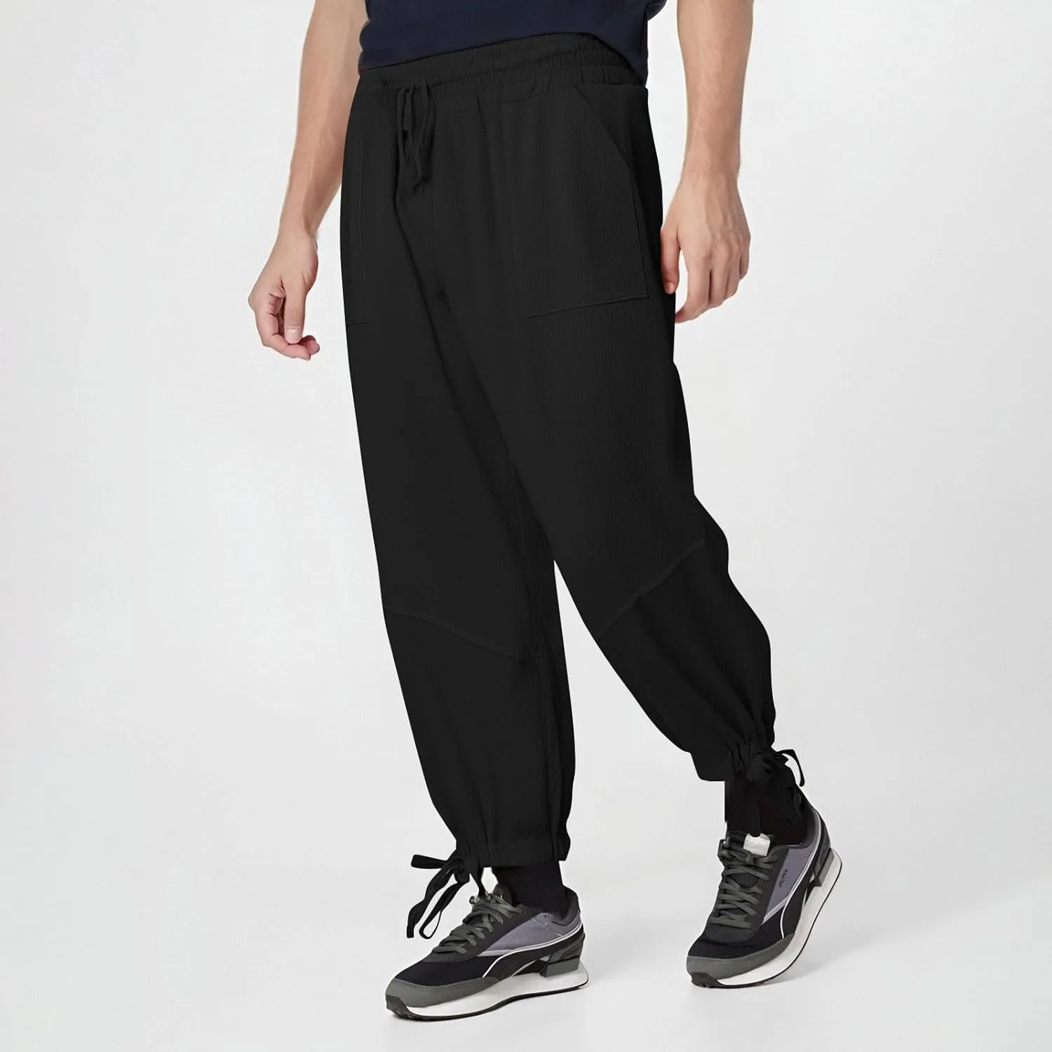 Xiaojmake Mens Capri Pants Drawstring Linen Harem Pants Casual Lounge Baggy Ankle Beach Travel Vacation Joggers with Pockets