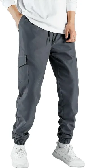 Xiaojmake Men's Cargo Joggers Pants Stretch Elastic Waist Drawstring Tapered Sweatpants Hiking Athletic Pants with Pockets