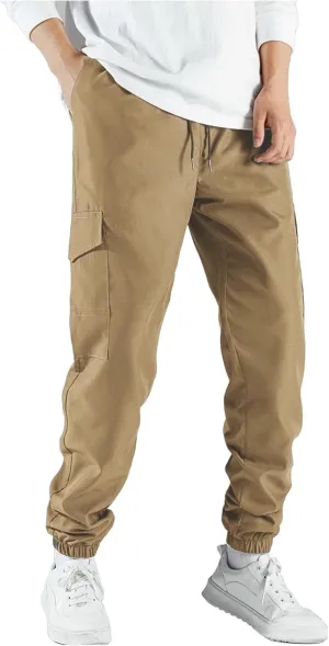 Xiaojmake Men's Cargo Joggers Pants Stretch Elastic Waist Drawstring Tapered Sweatpants Hiking Athletic Pants with Pockets