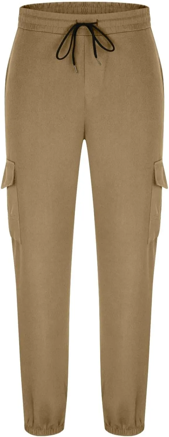 Xiaojmake Men's Cargo Joggers Pants Stretch Elastic Waist Drawstring Tapered Sweatpants Hiking Athletic Pants with Pockets