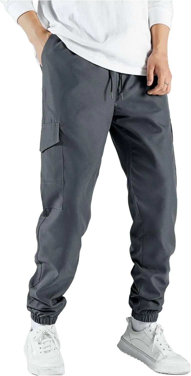 Xiaojmake Men's Cargo Joggers Pants Stretch Elastic Waist Drawstring Tapered Sweatpants Hiking Athletic Pants with Pockets