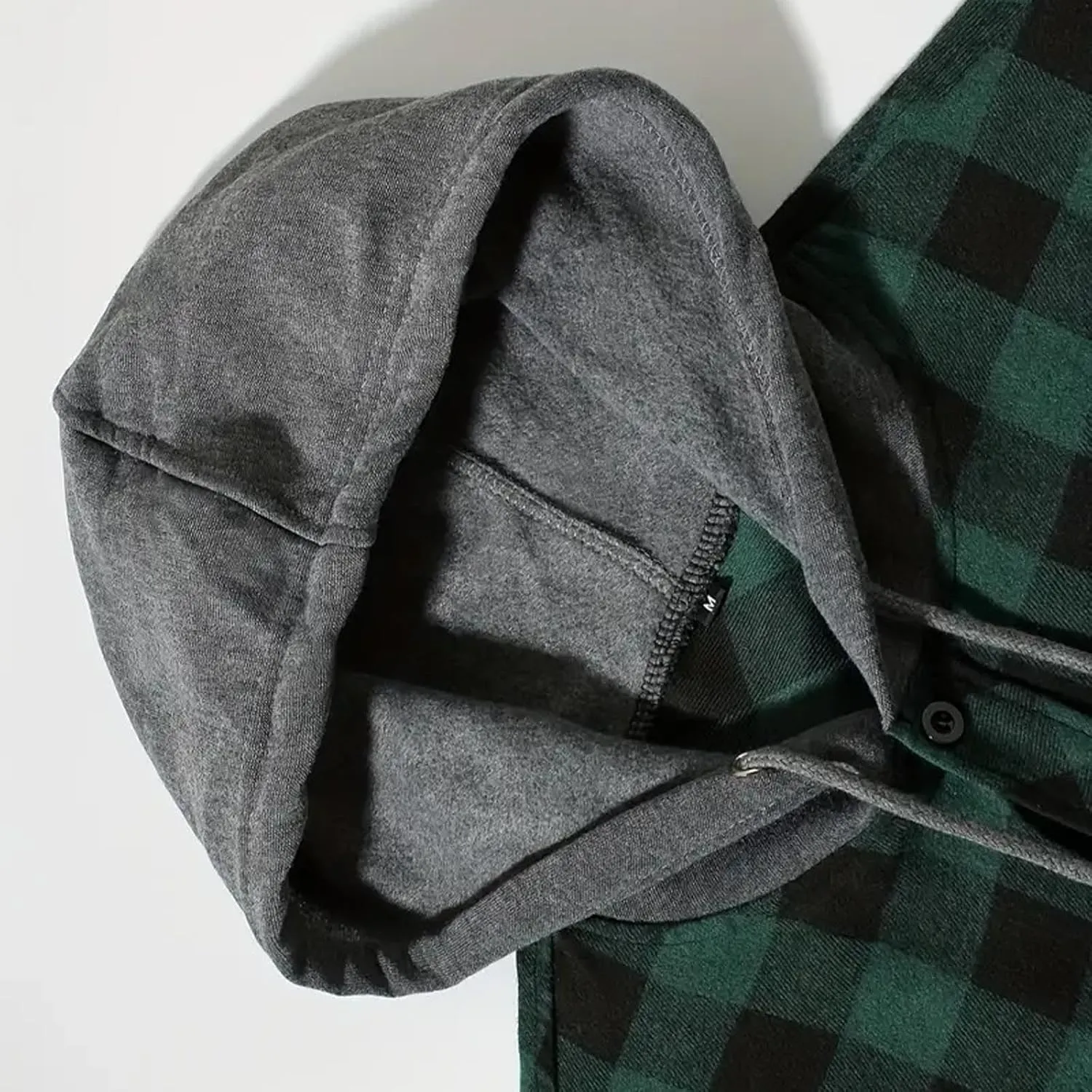 Xiaojmake Men's Sherpa Lined Coat Plaid Flannel Jacket Button Down Drawstring Hooded Shirt Jacket Winter Warm Shaggy Shacket