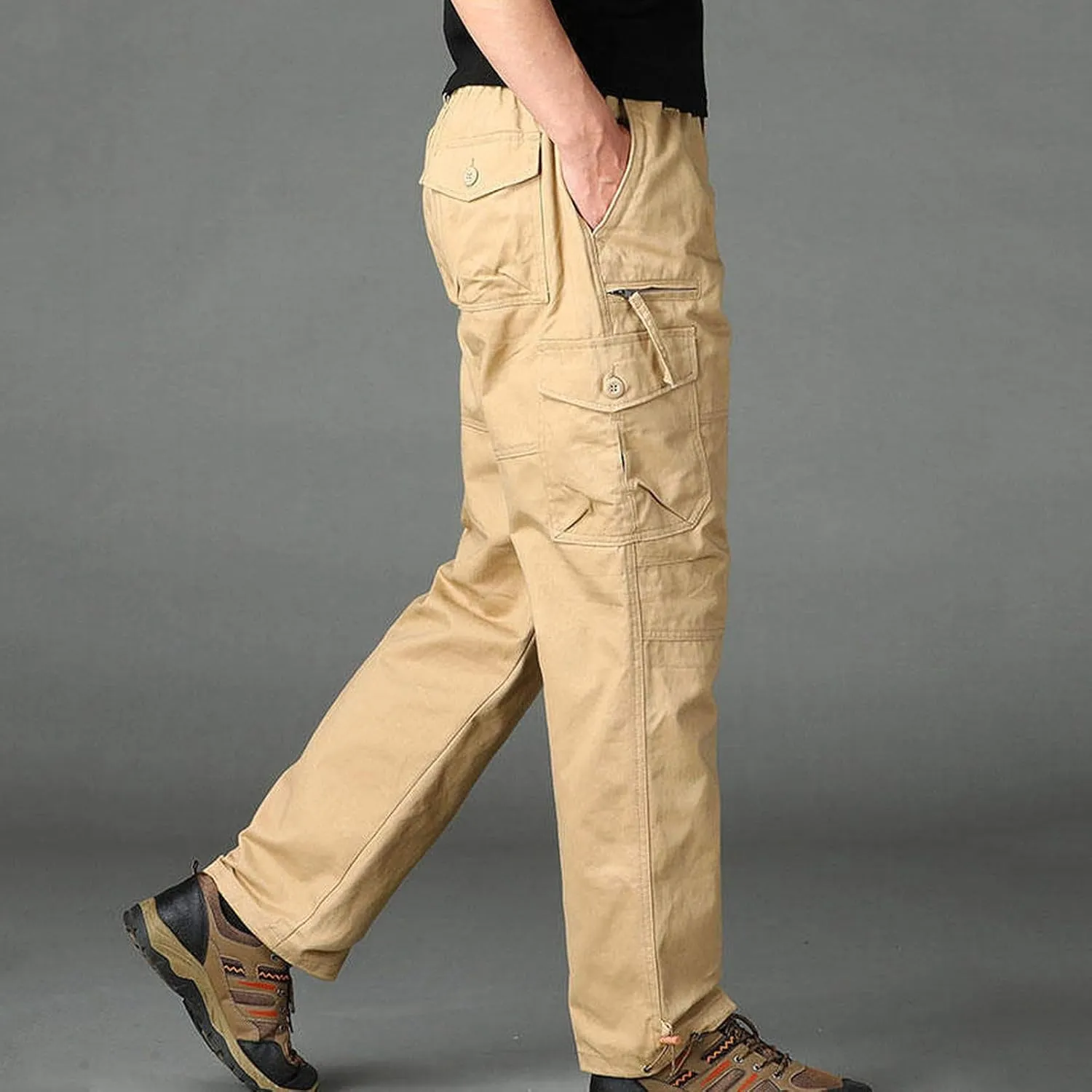 Xiaojmake Men's Straight Cargo Pants Casual Elastic Waist Loose Lightweight Workwear Pull On Pant Athletic Jogger Sweatpants