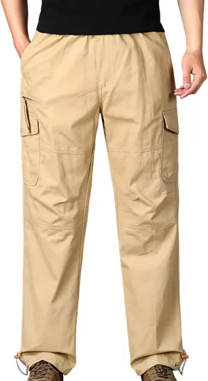 Xiaojmake Men's Straight Cargo Pants Casual Elastic Waist Loose Lightweight Workwear Pull On Pant Athletic Jogger Sweatpants