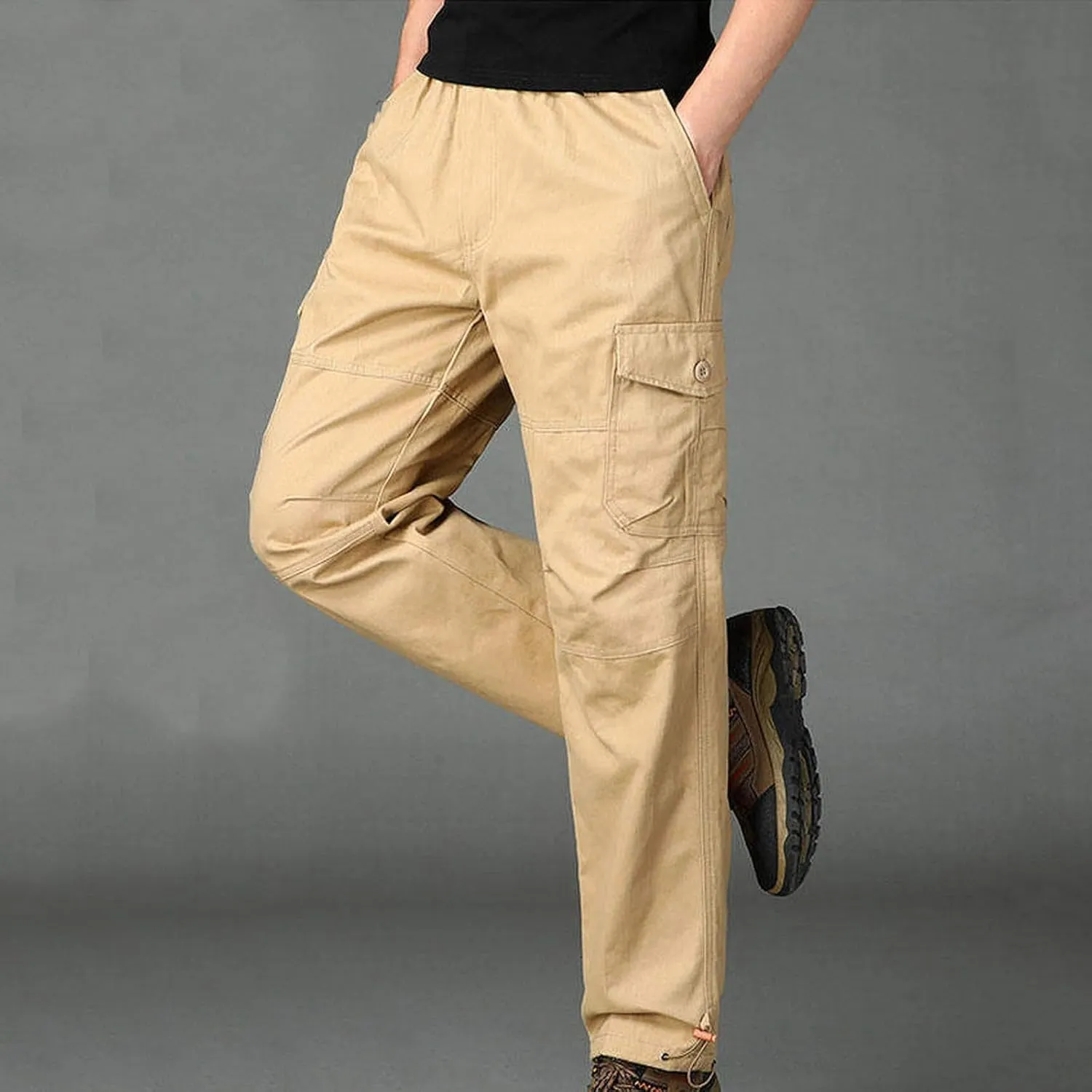 Xiaojmake Men's Straight Cargo Pants Casual Elastic Waist Loose Lightweight Workwear Pull On Pant Athletic Jogger Sweatpants