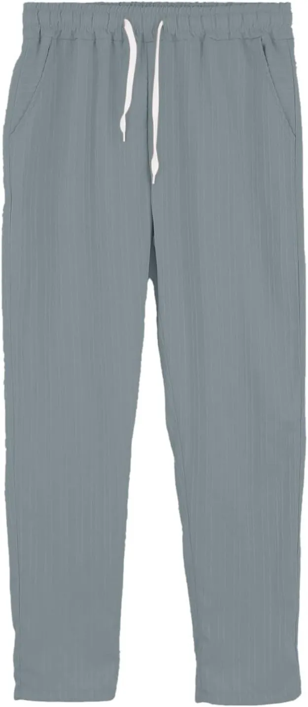 Xiaojmake Summer Linen Casual Long Pants for Men Elastic Waist Straight Leg Joggers Beach Boho Pants Vacation Lounge Trousers
