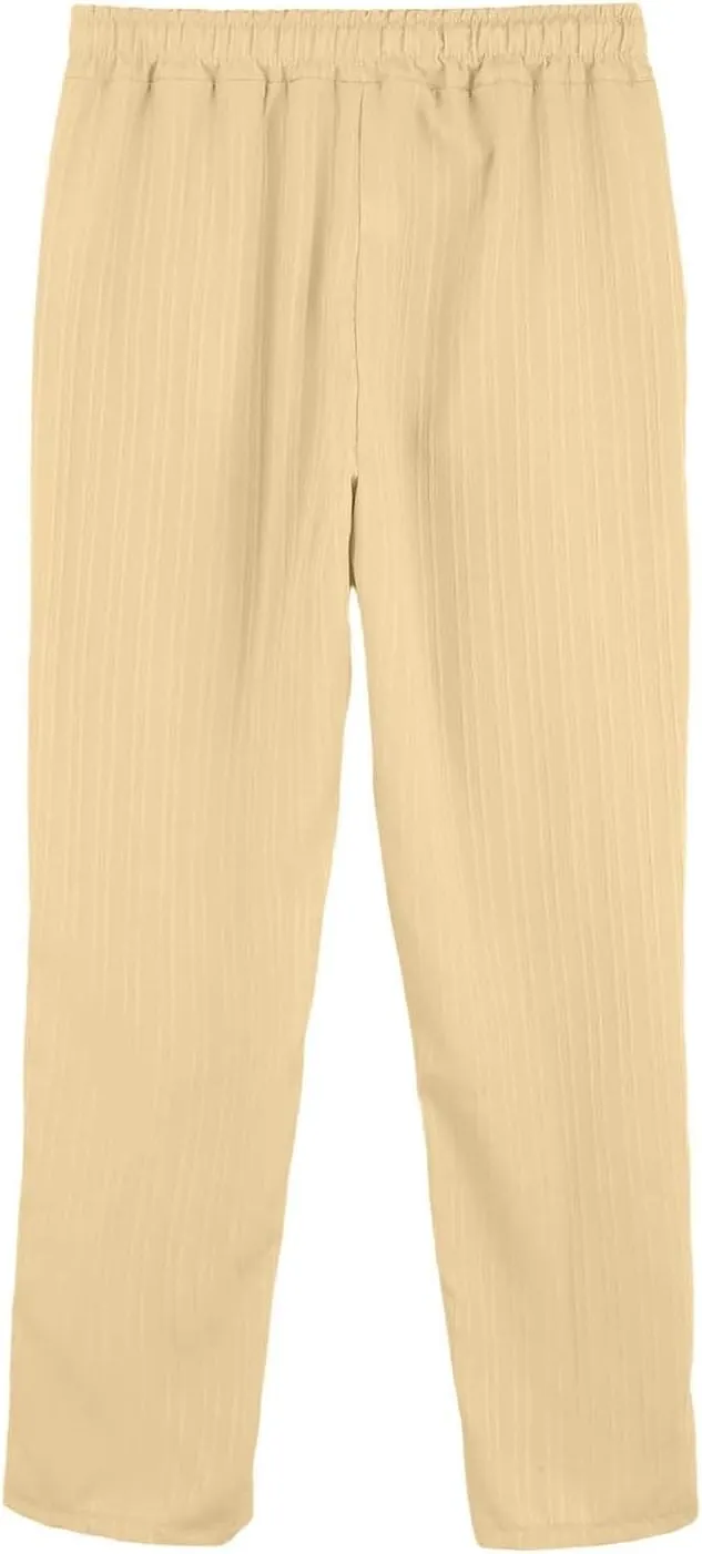 Xiaojmake Summer Linen Casual Long Pants for Men Elastic Waist Straight Leg Joggers Beach Boho Pants Vacation Lounge Trousers
