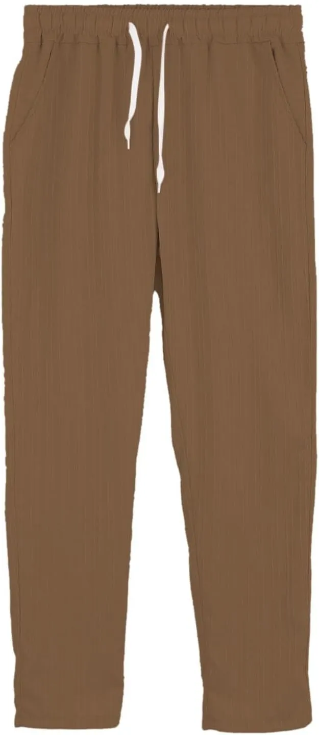 Xiaojmake Summer Linen Casual Long Pants for Men Elastic Waist Straight Leg Joggers Beach Boho Pants Vacation Lounge Trousers