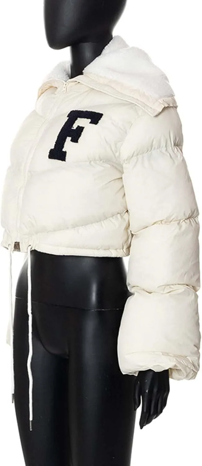 XUNRYAN Women Teen Girls Fashion Y2K Jackets Winter Warm Down Coats Cropped Puffer Jacket Lightweight Full Zip-Up Fleece Coat