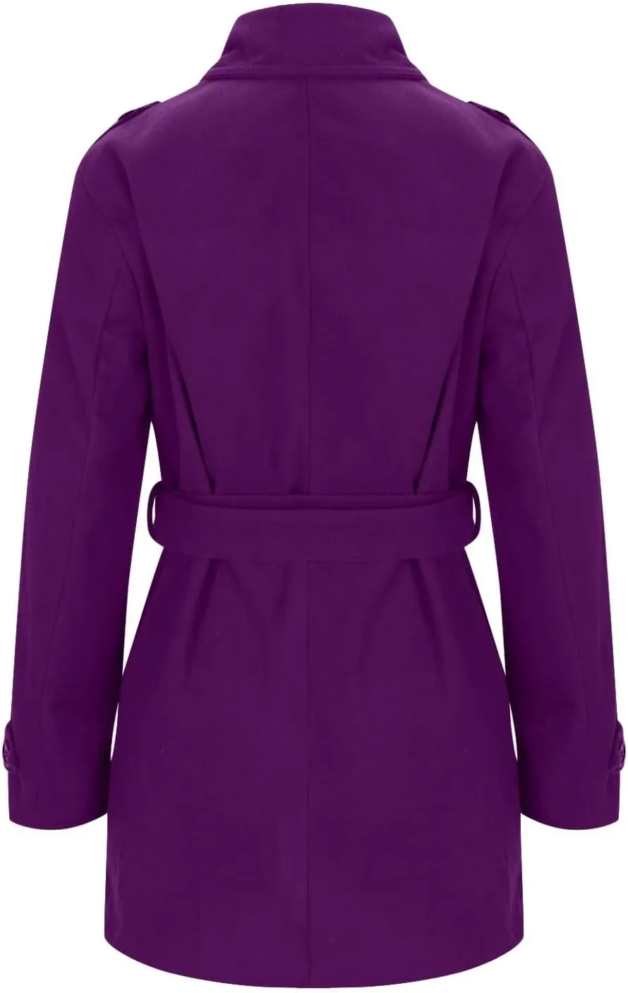 yardsong Womens Double Breasted Trench Coats Belted Slim Fit Pea Coats Winter Fashion Wool Blend Lapel Jackets with Pockets