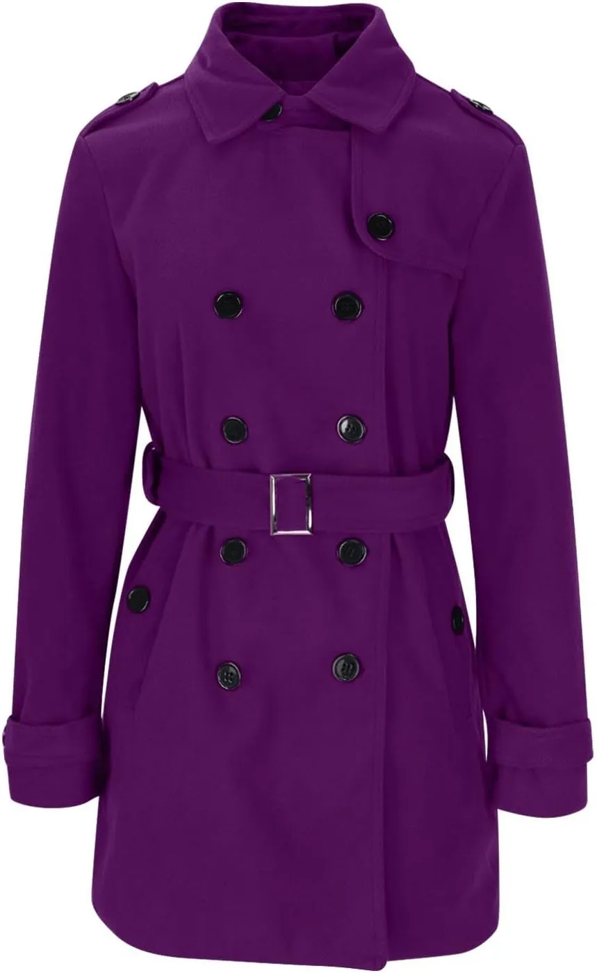 yardsong Womens Double Breasted Trench Coats Belted Slim Fit Pea Coats Winter Fashion Wool Blend Lapel Jackets with Pockets