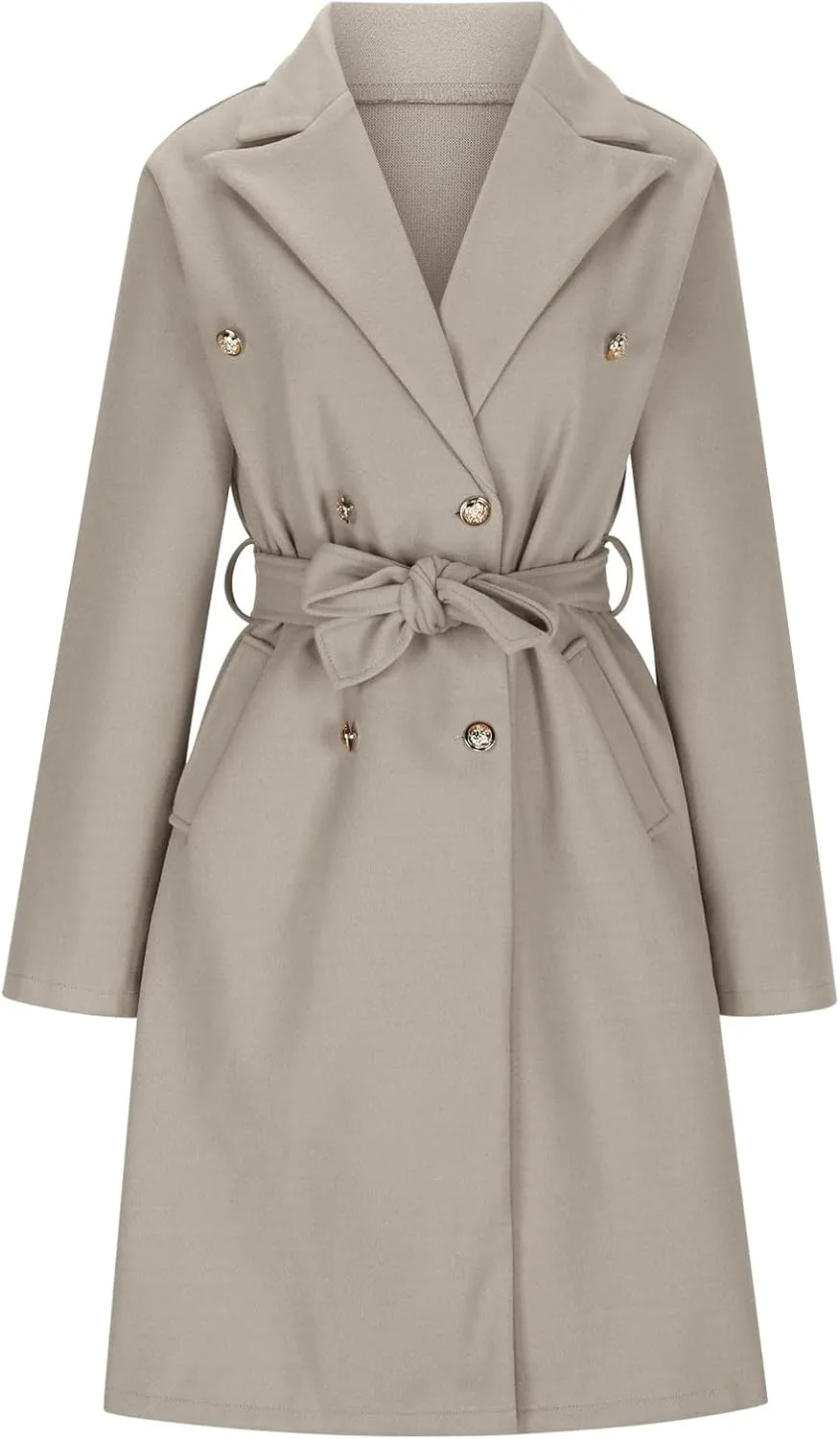 yardsong Womens Wool Blend Pea Coat Double Breasted Slim Fit Belted Trench Coats Winter Fashion Business Long Jackets