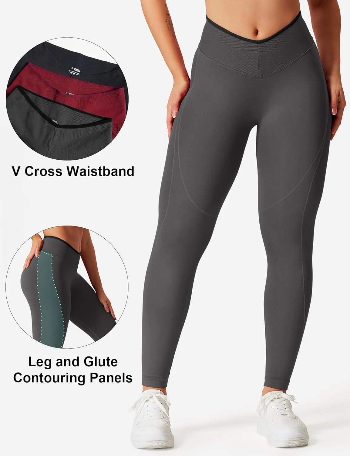 YEOREO Workout Leggings for Women V Waist Scrunch Gym Leggings Butt Lifting Seamless Yoga Pants
