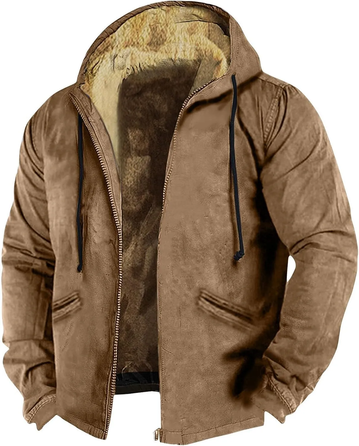 Ymosrh Men's Casual Fleece Jackets Full Zip Hoodie Jacket Sherpa Lined Warm Winter Work Coats Outdoor Jacket, M-7XL