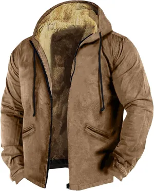 Ymosrh Men's Casual Fleece Jackets Full Zip Hoodie Jacket Sherpa Lined Warm Winter Work Coats Outdoor Jacket, M-7XL