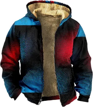 Ymosrh Men's Fleece Jacket with Hood Winter Graphic Warm Thicken Sherpa Lined Full Zip Jackets Coats, S-4XL