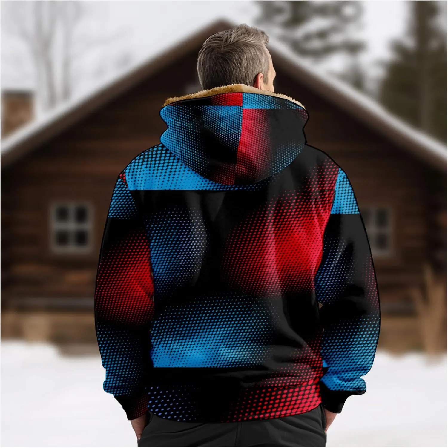 Ymosrh Men's Fleece Jacket with Hood Winter Graphic Warm Thicken Sherpa Lined Full Zip Jackets Coats, S-4XL