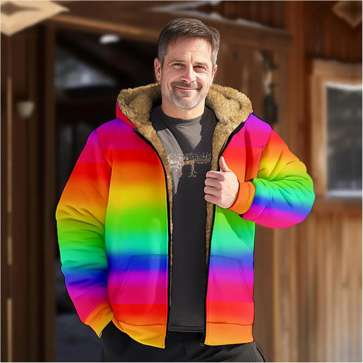 Ymosrh Men's Fleece Jacket with Hood Winter Graphic Warm Thicken Sherpa Lined Full Zip Jackets Coats, S-4XL