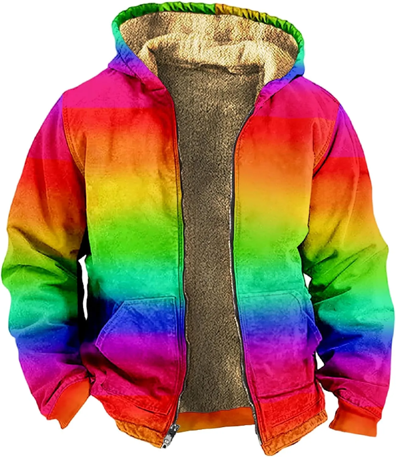 Ymosrh Men's Fleece Jacket with Hood Winter Graphic Warm Thicken Sherpa Lined Full Zip Jackets Coats, S-4XL