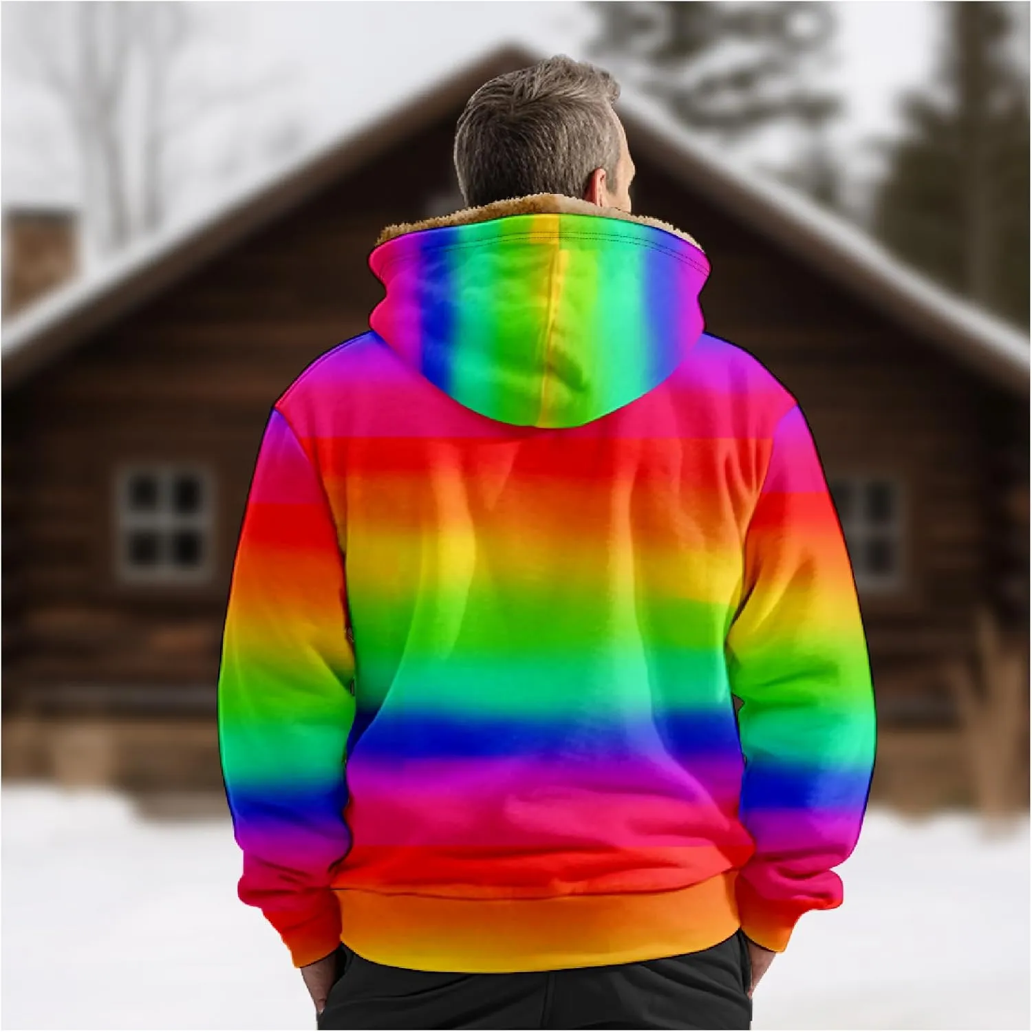 Ymosrh Men's Fleece Jacket with Hood Winter Graphic Warm Thicken Sherpa Lined Full Zip Jackets Coats, S-4XL