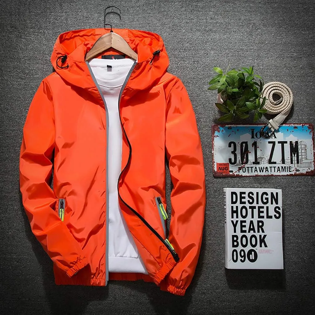 Ymosrh Men's Jackets Rain Jacket Waterproof With Hooded Hiking Coat Casual Lightweight Windbreaker Light Jacket, M-7XL