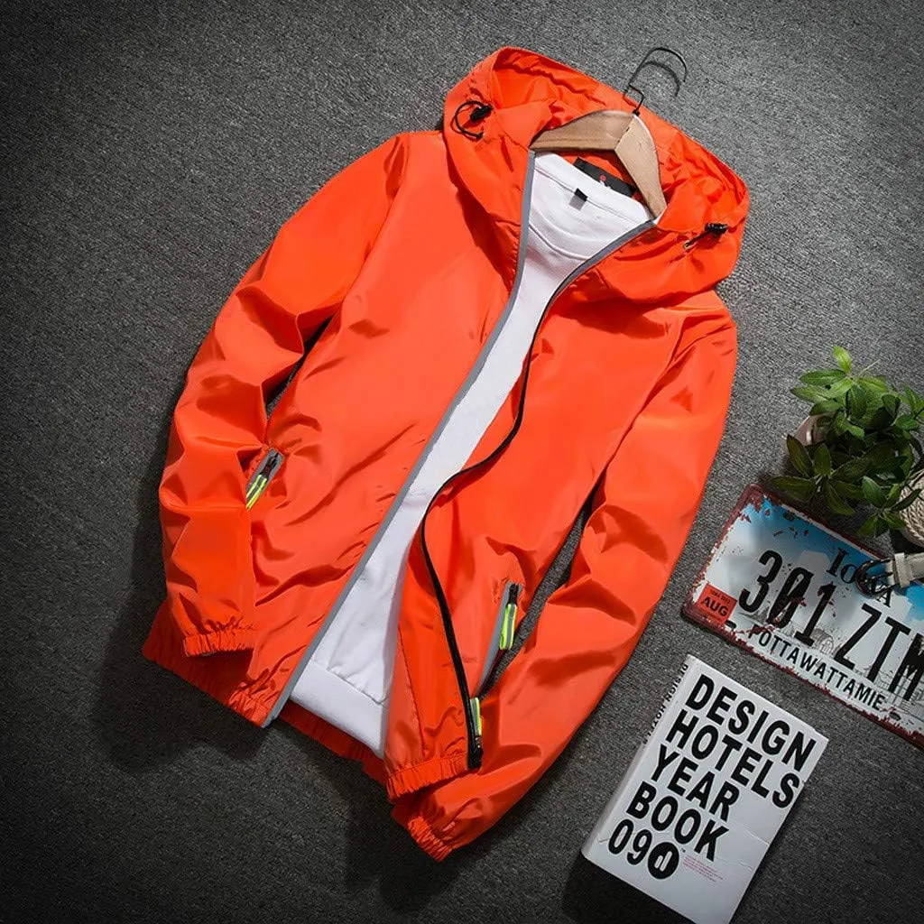 Ymosrh Men's Jackets Rain Jacket Waterproof With Hooded Hiking Coat Casual Lightweight Windbreaker Light Jacket, M-7XL