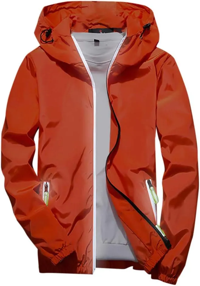 Ymosrh Men's Jackets Rain Jacket Waterproof With Hooded Hiking Coat Casual Lightweight Windbreaker Light Jacket, M-7XL