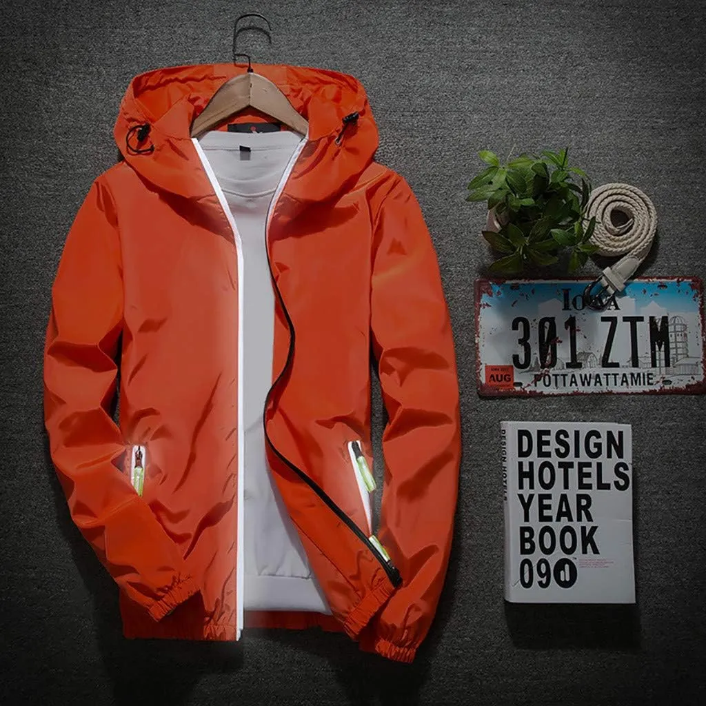 Ymosrh Men's Jackets Rain Jacket Waterproof With Hooded Hiking Coat Casual Lightweight Windbreaker Light Jacket, M-7XL