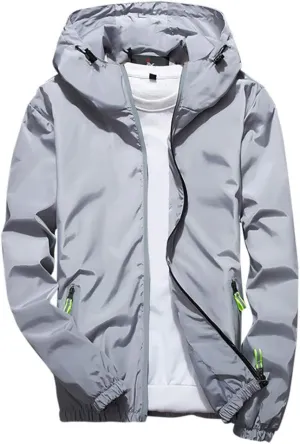 Ymosrh Mens Lightweight Rain Jacket Full Zip Hooded Water Resistant Windproof Hiking Fishing Workout Windbreaker, M-7XL