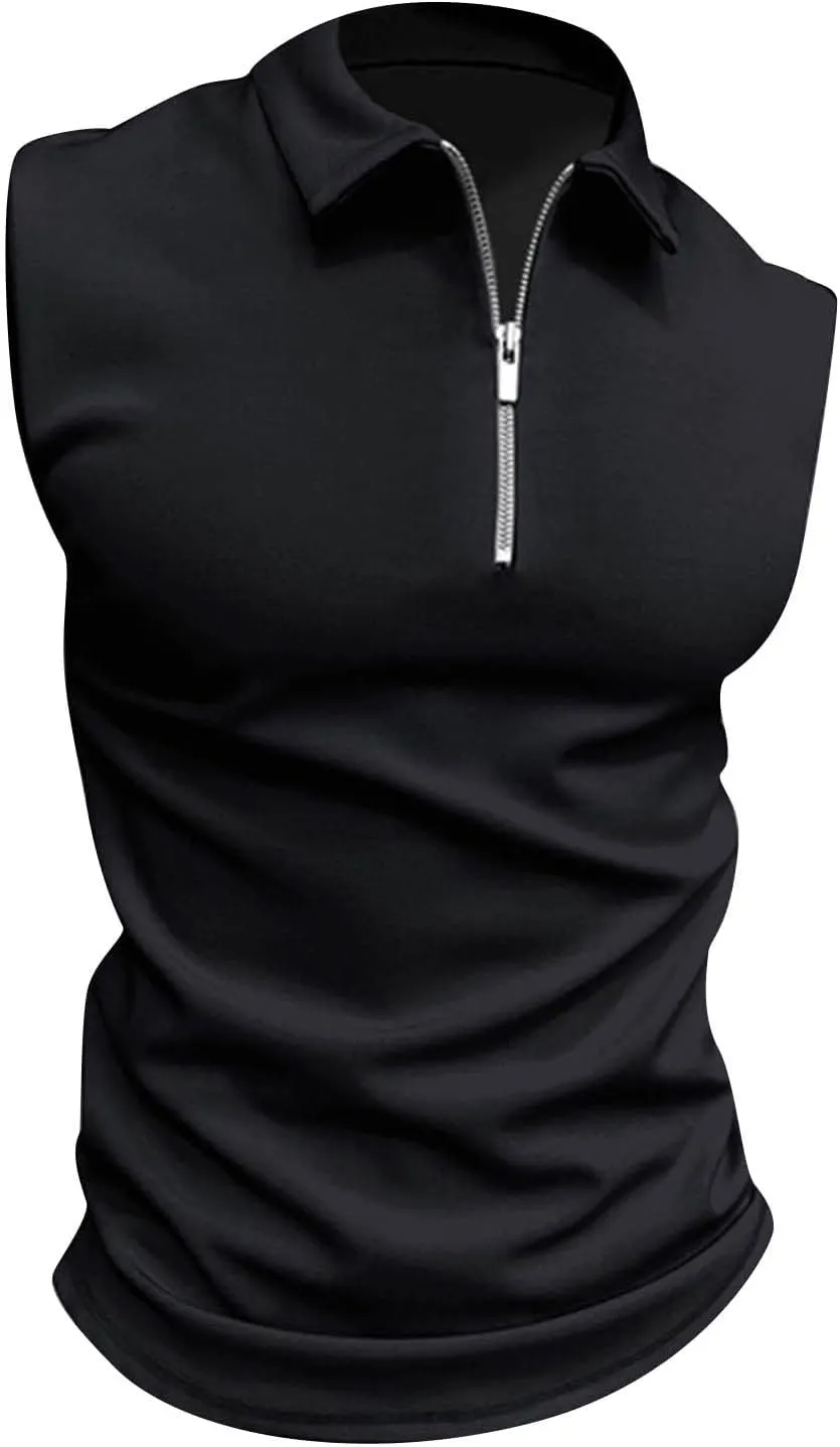 Ymosrh Men's Tank Top Undershirt Quarter Zipper Sleeveless Polo Shirts Casual Slim Fit Tank Shirt for Men, S-3XL