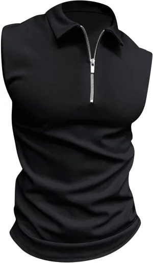 Ymosrh Men's Tank Top Undershirt Quarter Zipper Sleeveless Polo Shirts Casual Slim Fit Tank Shirt for Men, S-3XL