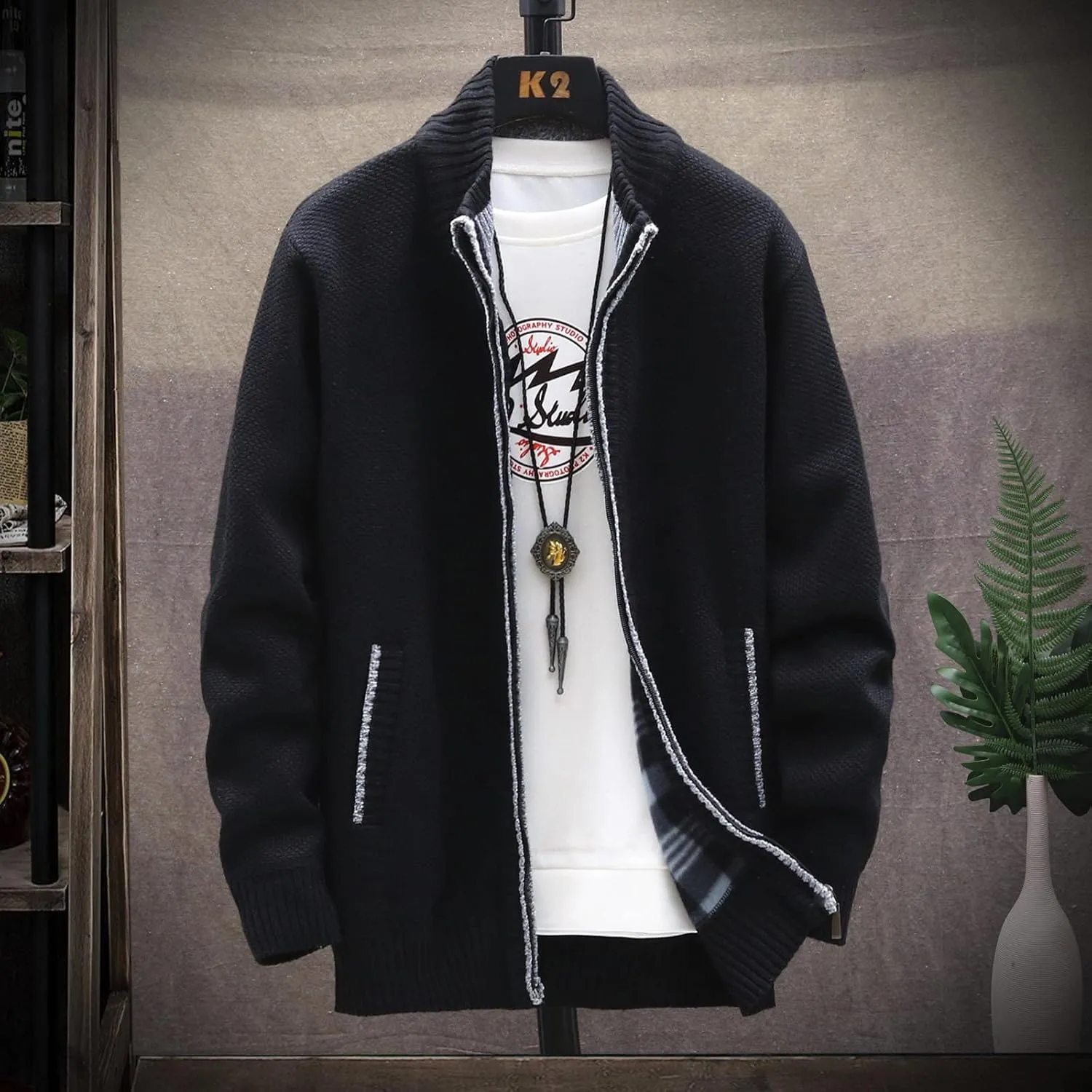 Ymosrh Winter Jackets for Men and Men's Fashion Loose Cardigan Warm Lapel Hooded Jacket Sweater Waterproof Jackets