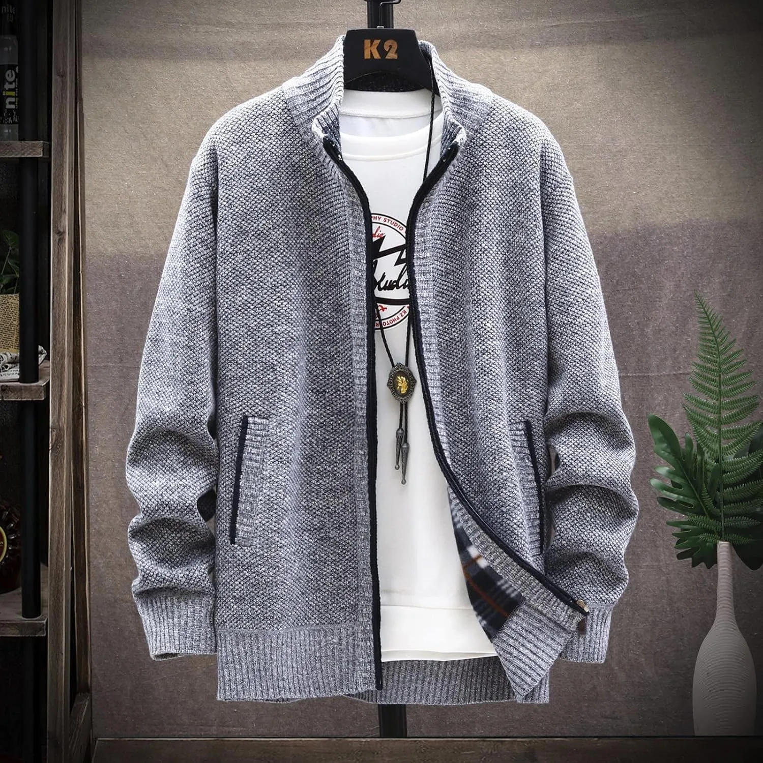 Ymosrh Winter Jackets for Men and Men's Fashion Loose Cardigan Warm Lapel Hooded Jacket Sweater Waterproof Jackets
