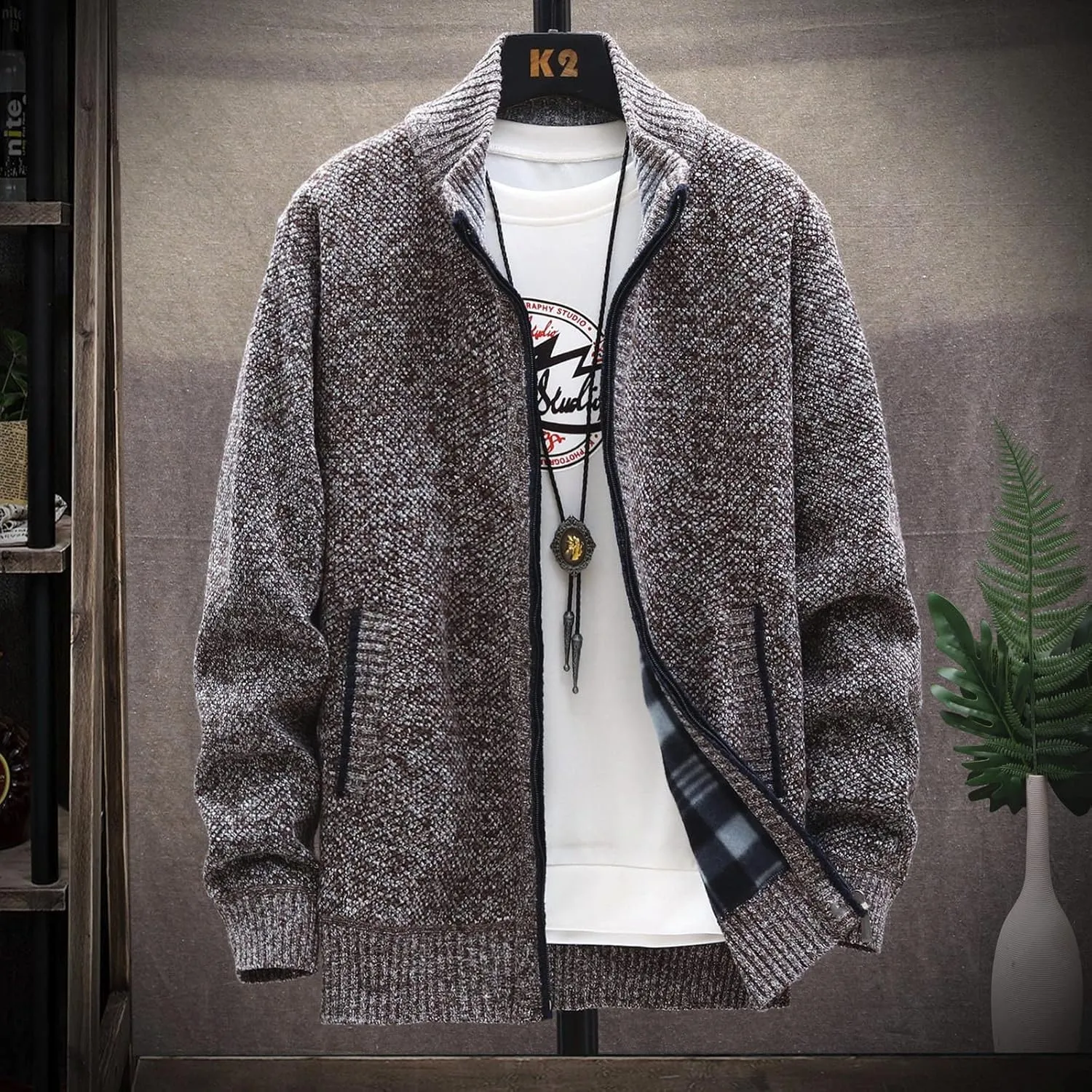 Ymosrh Winter Jackets for Men and Men's Fashion Loose Cardigan Warm Lapel Hooded Jacket Sweater Waterproof Jackets