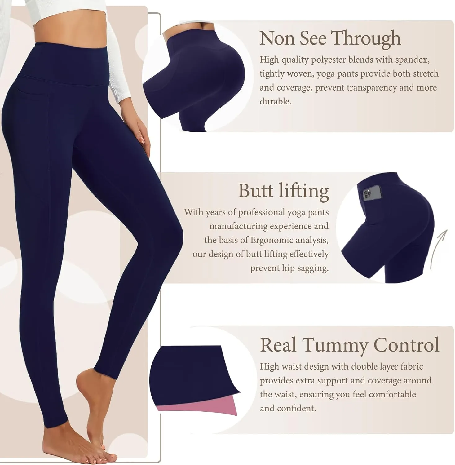 Yoga Pants Women Tummy Control Leggings for Women Active Gym Pants High Waisted Workout Leggings with Pockets