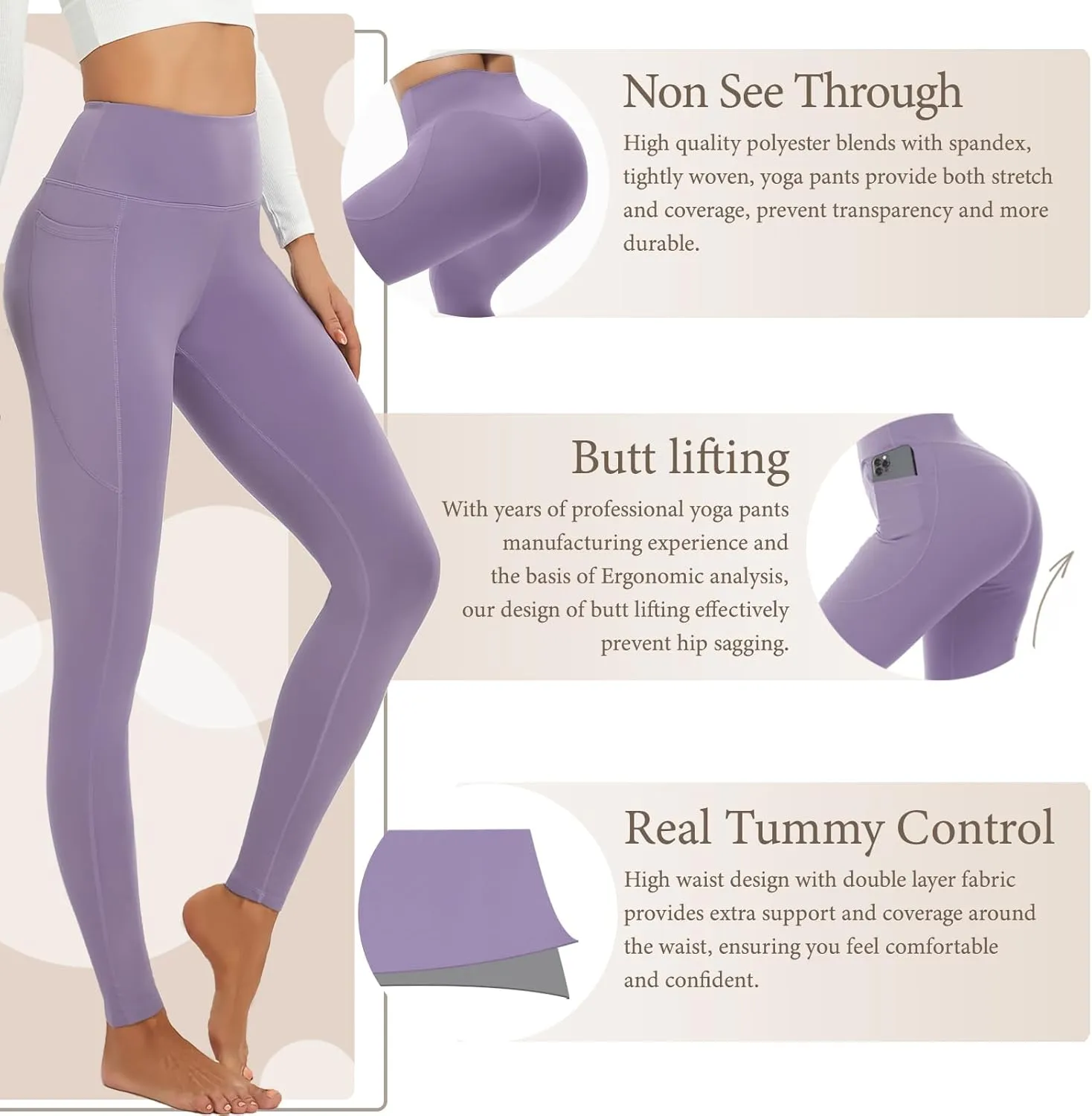 Yoga Pants Women Tummy Control Leggings for Women Active Gym Pants High Waisted Workout Leggings with Pockets