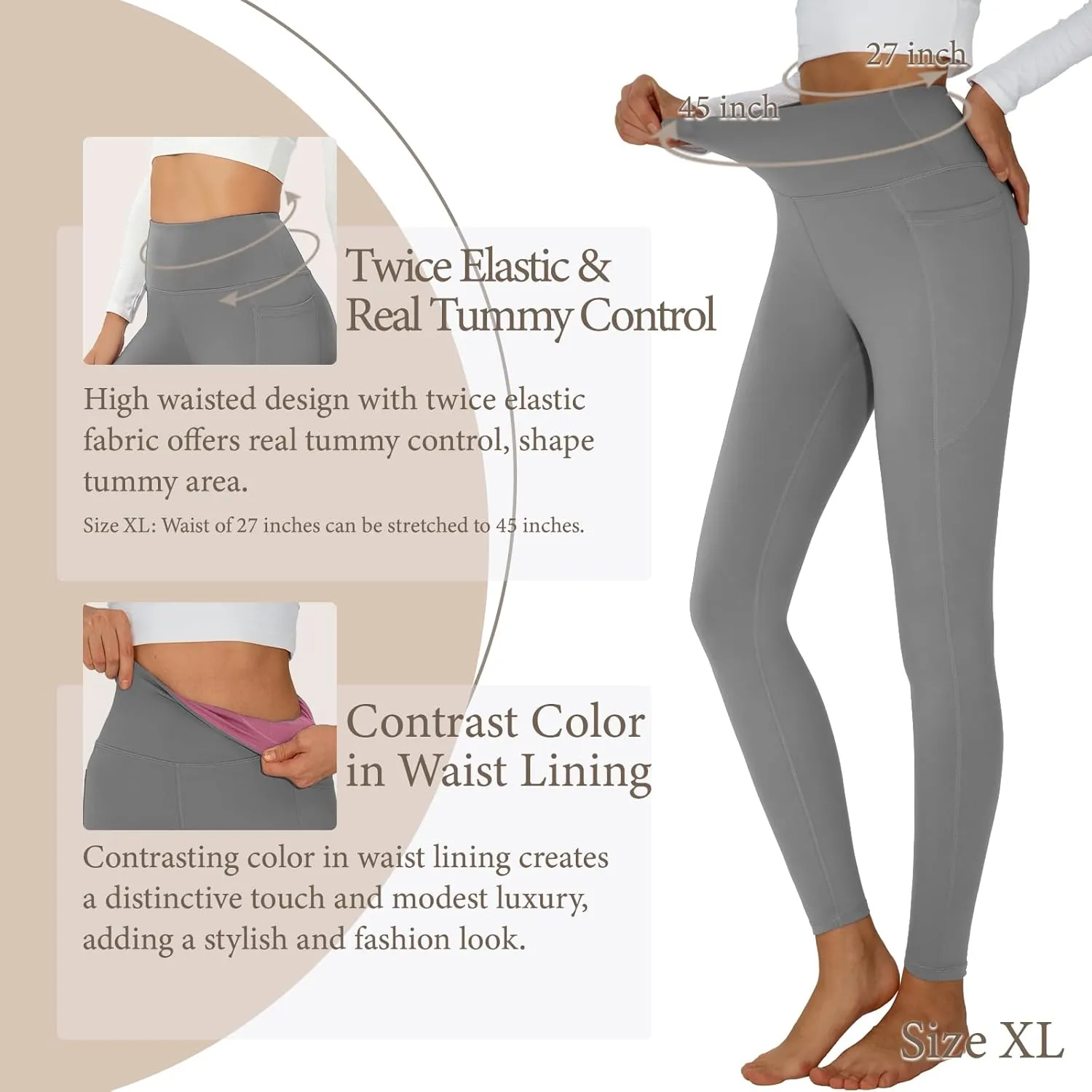 Yoga Pants Women Tummy Control Leggings for Women Active Gym Pants High Waisted Workout Leggings with Pockets