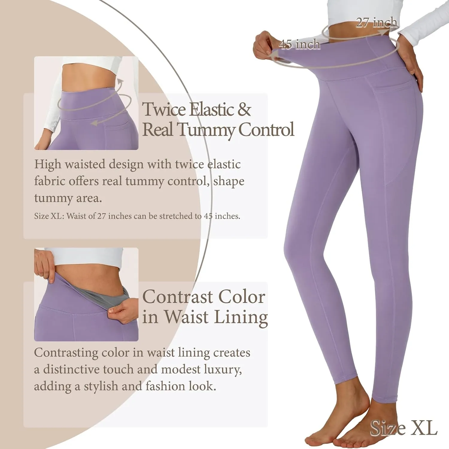 Yoga Pants Women Tummy Control Leggings for Women Active Gym Pants High Waisted Workout Leggings with Pockets
