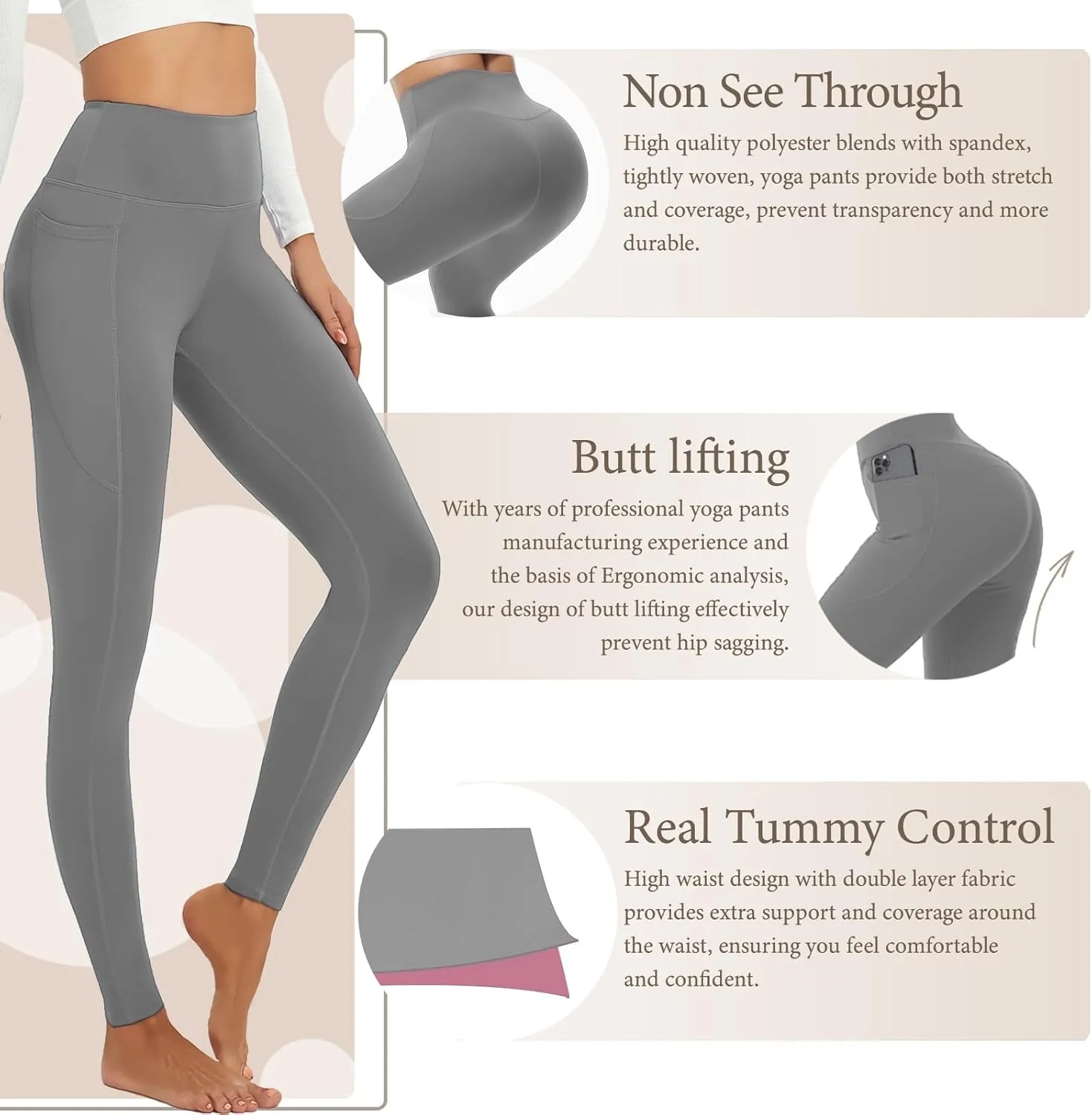 Yoga Pants Women Tummy Control Leggings for Women Active Gym Pants High Waisted Workout Leggings with Pockets