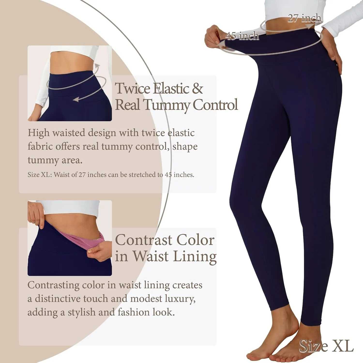 Yoga Pants Women Tummy Control Leggings for Women Active Gym Pants High Waisted Workout Leggings with Pockets