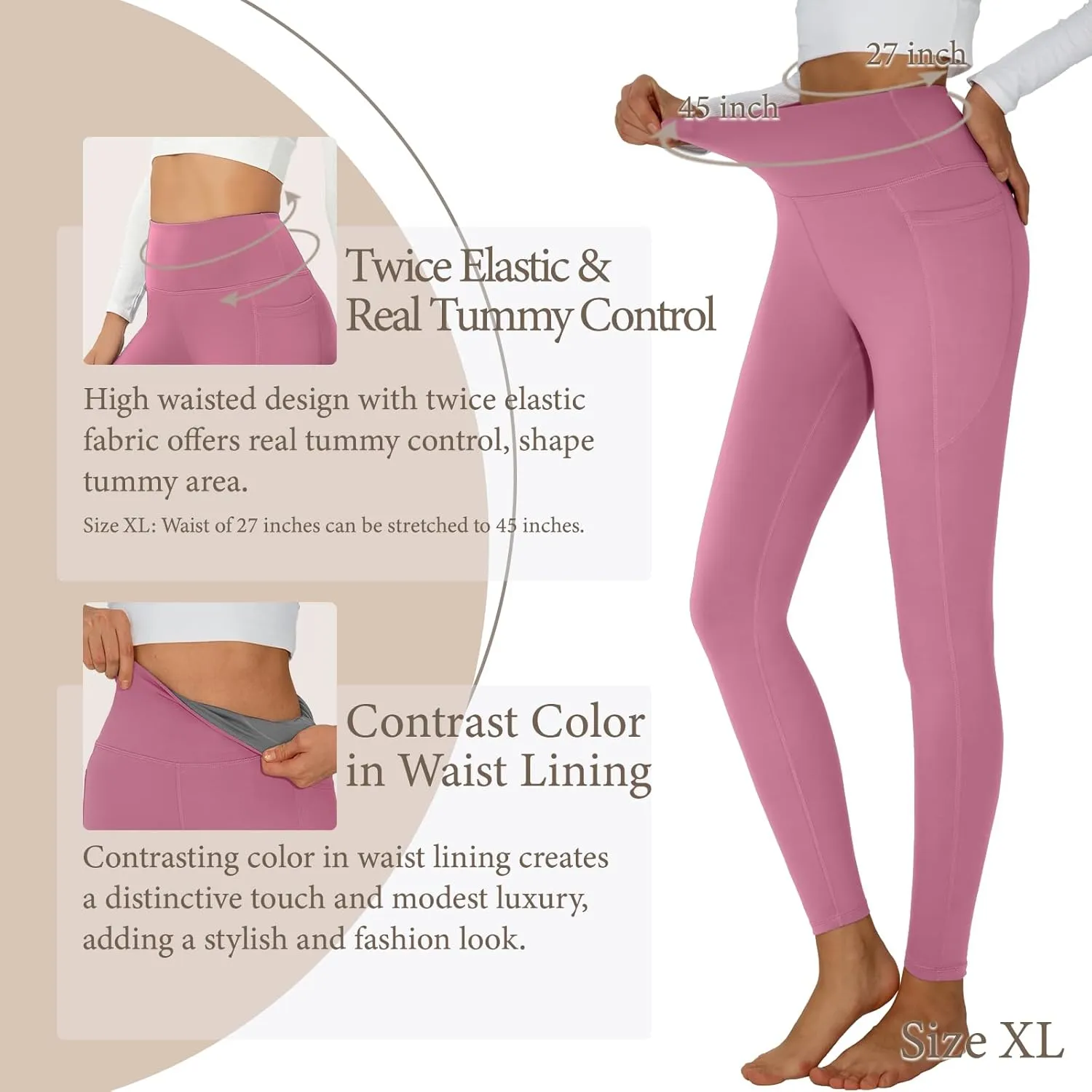 Yoga Pants Women Tummy Control Leggings for Women Active Gym Pants High Waisted Workout Leggings with Pockets