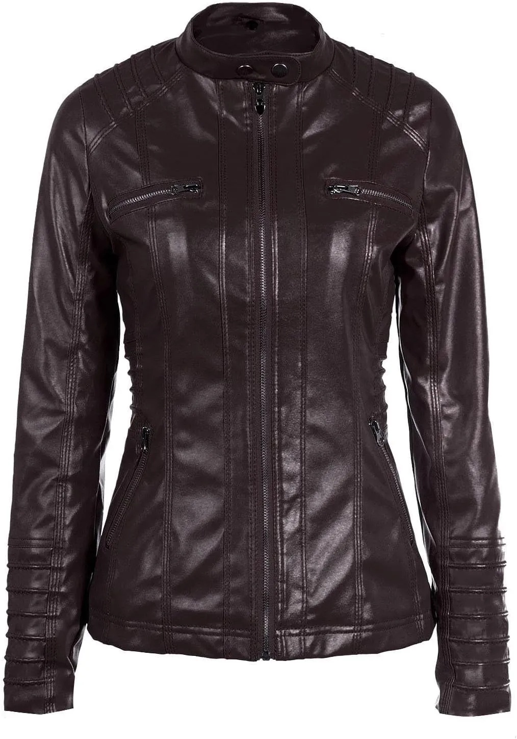 YZHM Hooded Jackets for Women Zip Up Faux Leather Jacket with Pockets Motorcycle Jackets Fall Coats Chaquate de Cuero Mujer