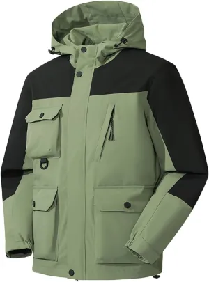 Zeiyignr Men's Lightweight Waterproof Hooded Rain Jacket Outdoor Ski Snow Coat Mountain Windbreakers Jacket for Hiking Travel